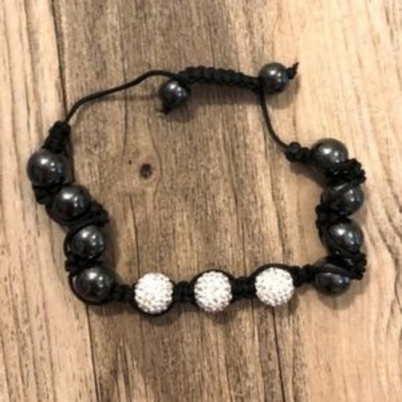 NEW Black Hematite Agate & Glass Crystal Bracelet - Picture 5 of 6